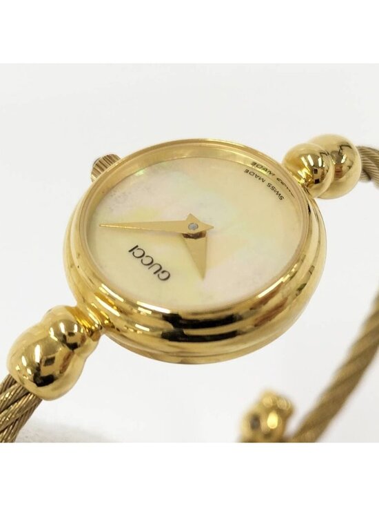 Gucci Bangle Watch SS Quartz Gold Plated White Shell Dial main image 7